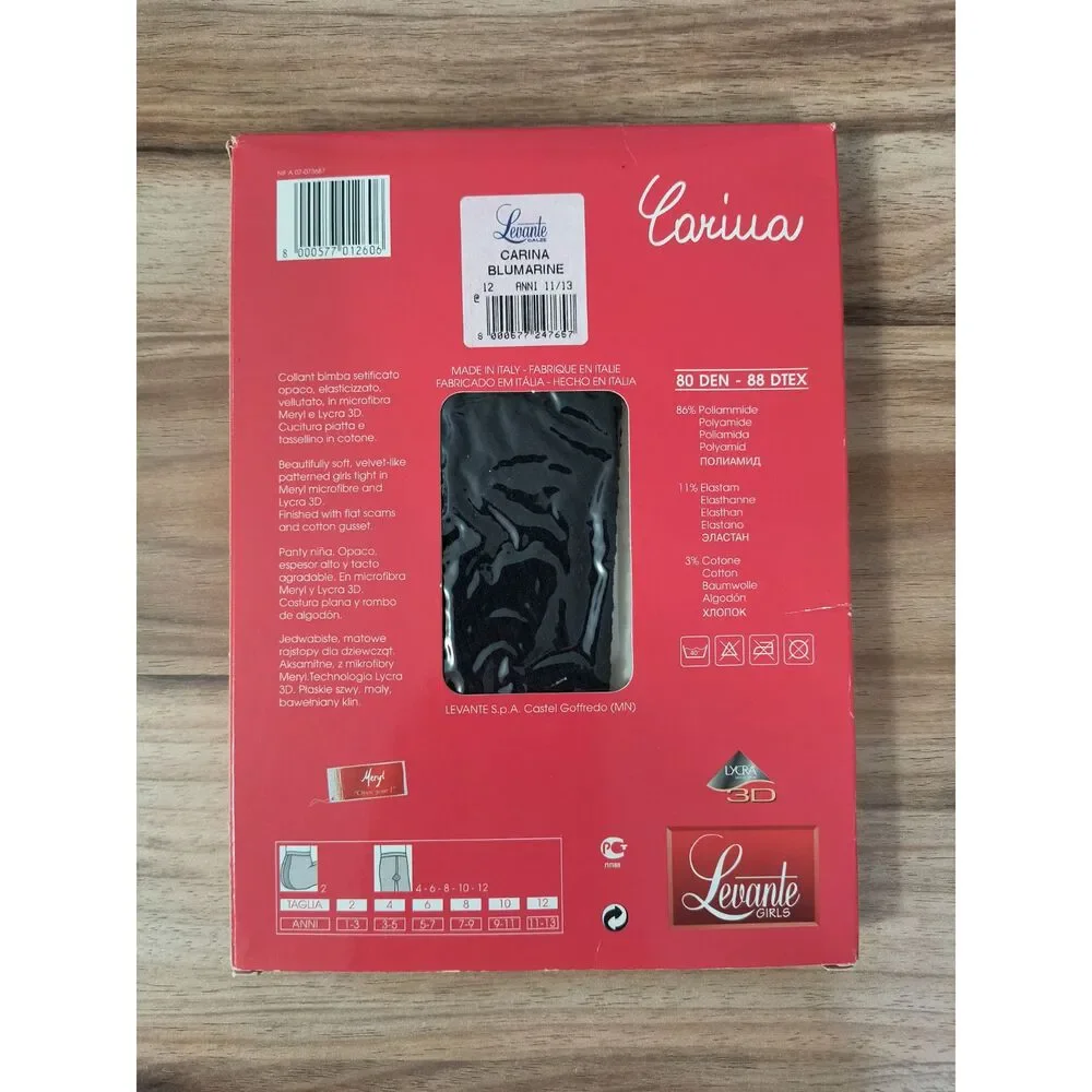 Levante Carina Girls Winter Weight Tights Navy Size 12 Ages 11-13 Made in Italy